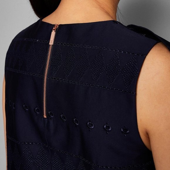 Ted Baker London Ruffle Embroidered Sleeveless Woven Top (NWT) - Picture 6 of 7
